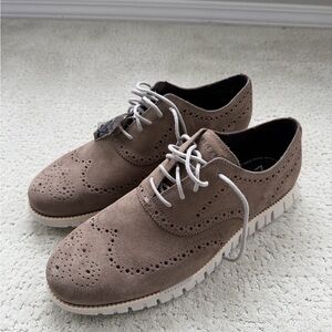 Cole Haan - Zerogrand - Men's Suede Wingtip Derbies in Taupe with White Lug Sole